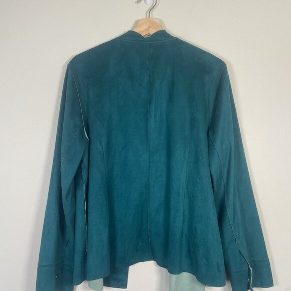 Chicos Vegan Faux Suede Jacket Womens 2 Teal/turquoise Long Sleeve Snap closure - Picture 6 of 9